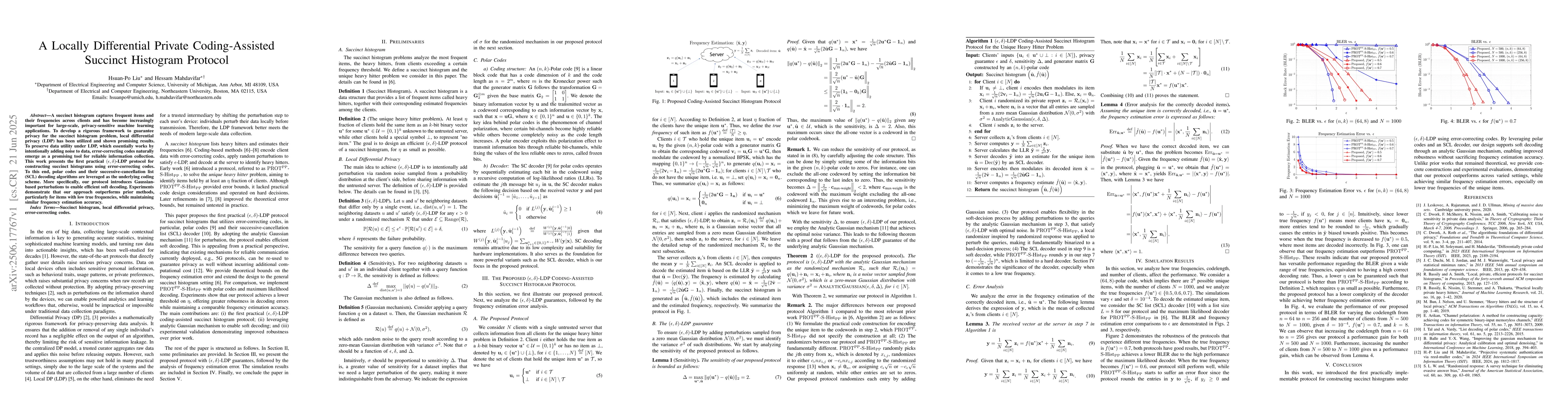 Thumbnail for A Locally Differential Private Coding-Assisted Succinct Histogram
  Protocol