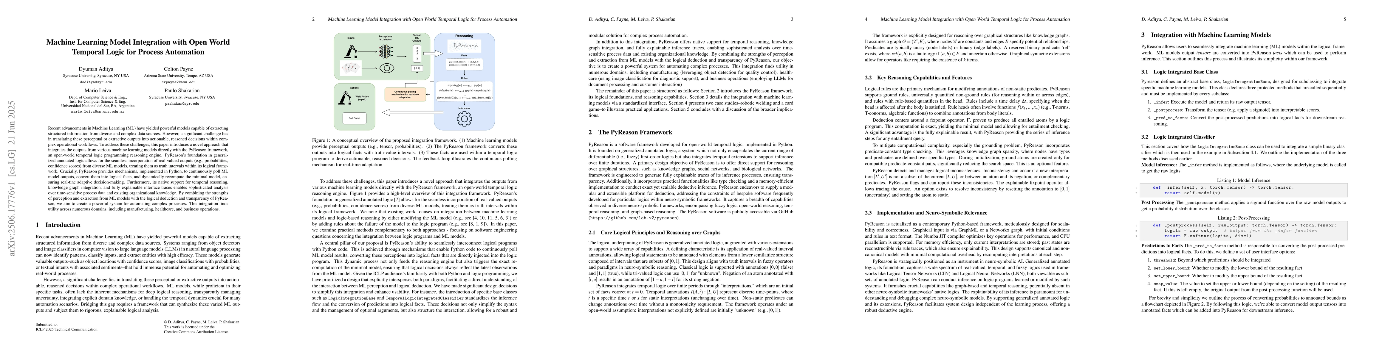 Thumbnail for Machine Learning Model Integration with Open World Temporal Logic for
  Process Automation