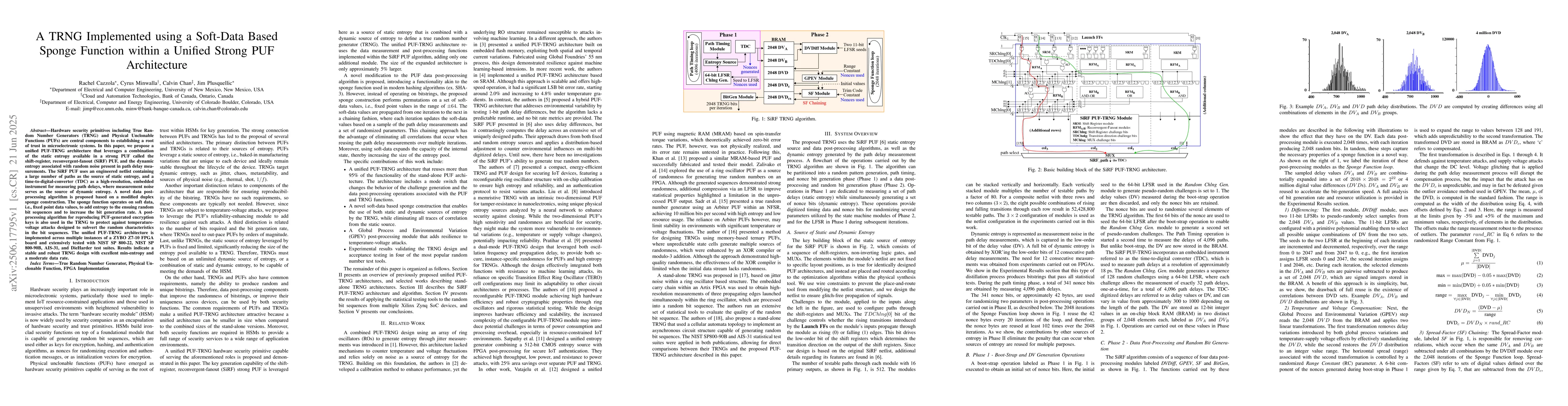 Thumbnail for A TRNG Implemented using a Soft-Data Based Sponge Function within a
  Unified Strong PUF Architecture