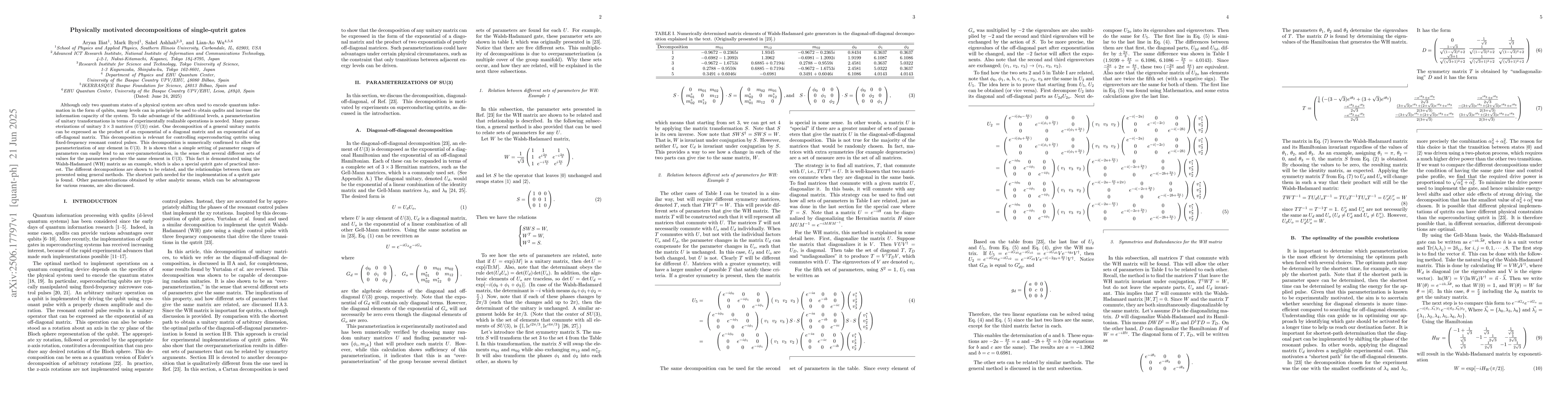 Thumbnail for Physically motivated decompositions of single qutrit gates