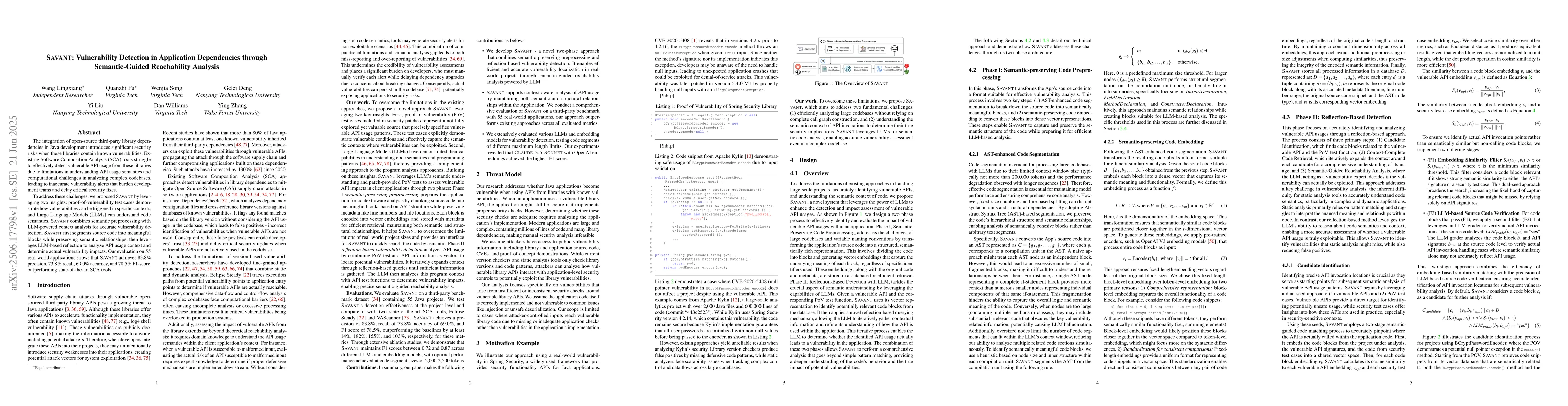 Thumbnail for SAVANT: Vulnerability Detection in Application Dependencies through
  Semantic-Guided Reachability Analysis