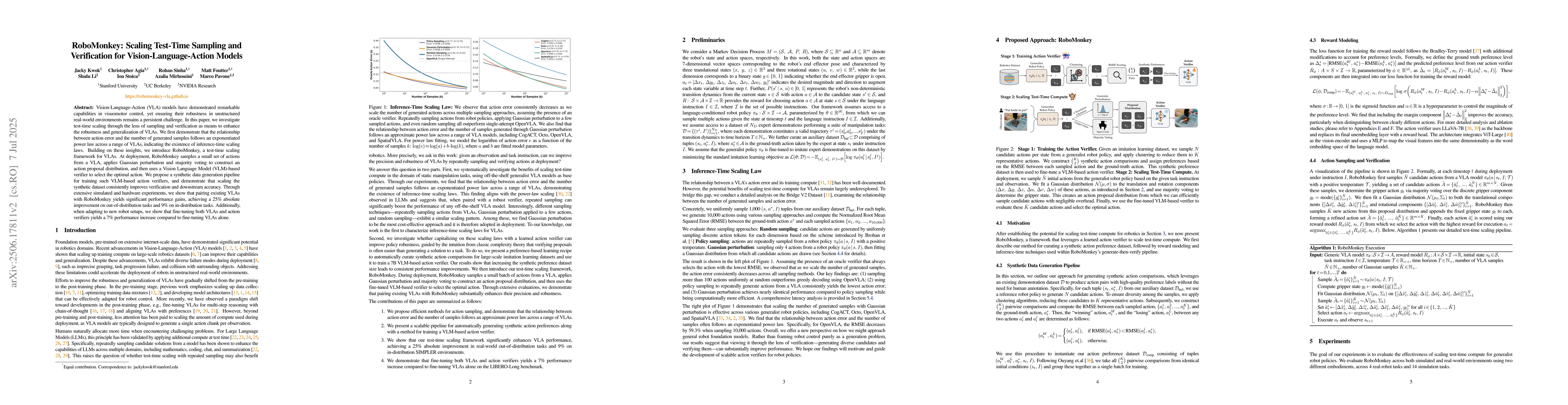 Thumbnail for RoboMonkey: Scaling Test-Time Sampling and Verification for
  Vision-Language-Action Models