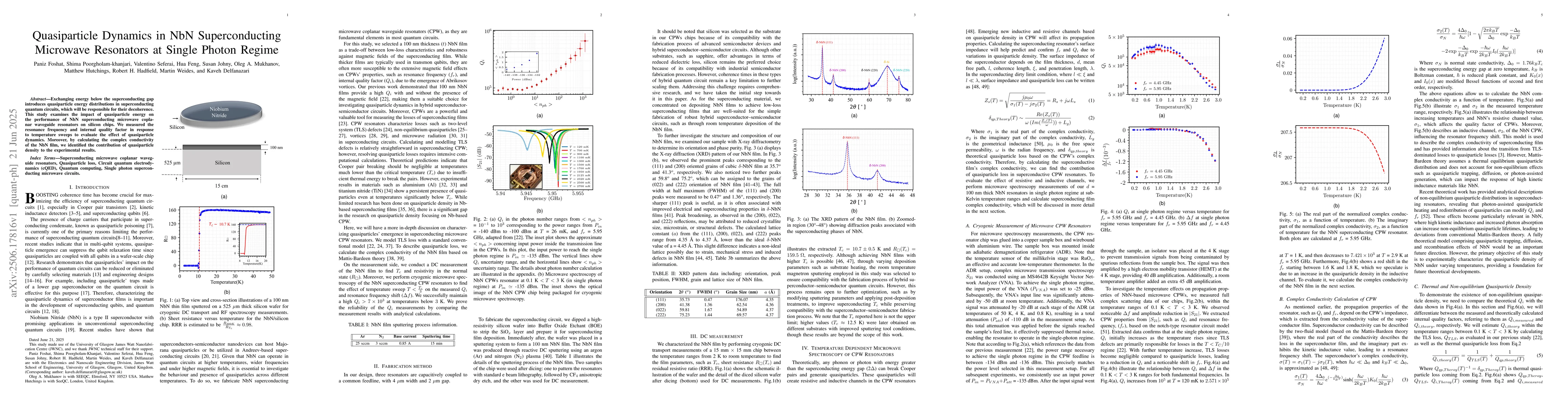 Thumbnail for Quasiparticle Dynamics in NbN Superconducting Microwave Resonators at
  Single Photon Regime