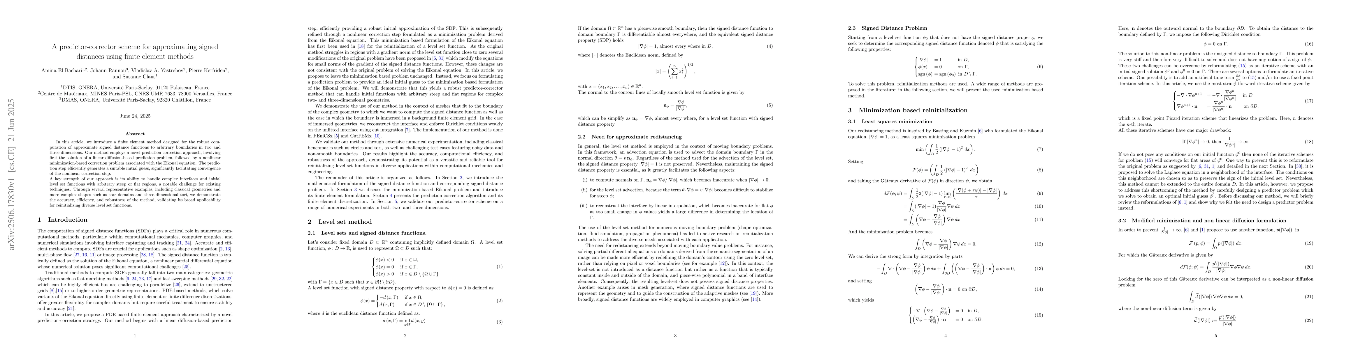 Thumbnail for A predictor-corrector scheme for approximating signed distances using
  finite element methods