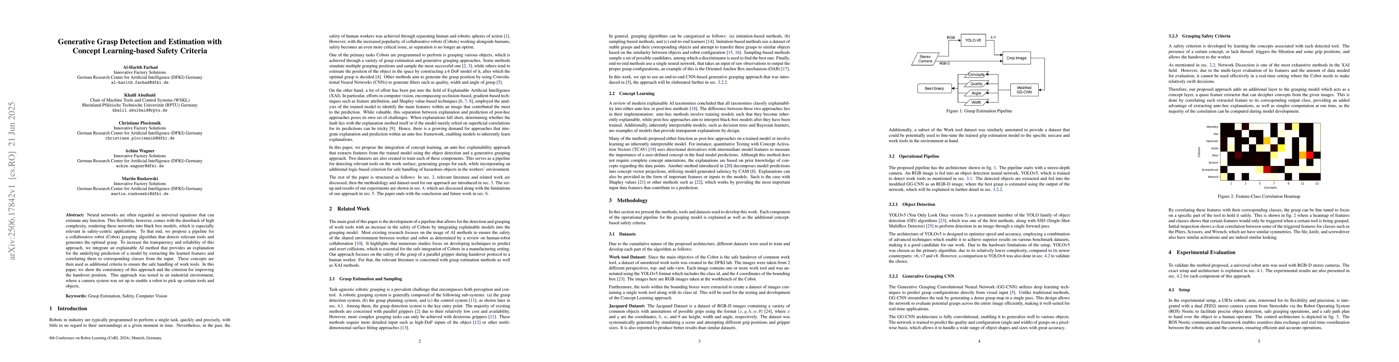 Thumbnail for Generative Grasp Detection and Estimation with Concept Learning-based
  Safety Criteria