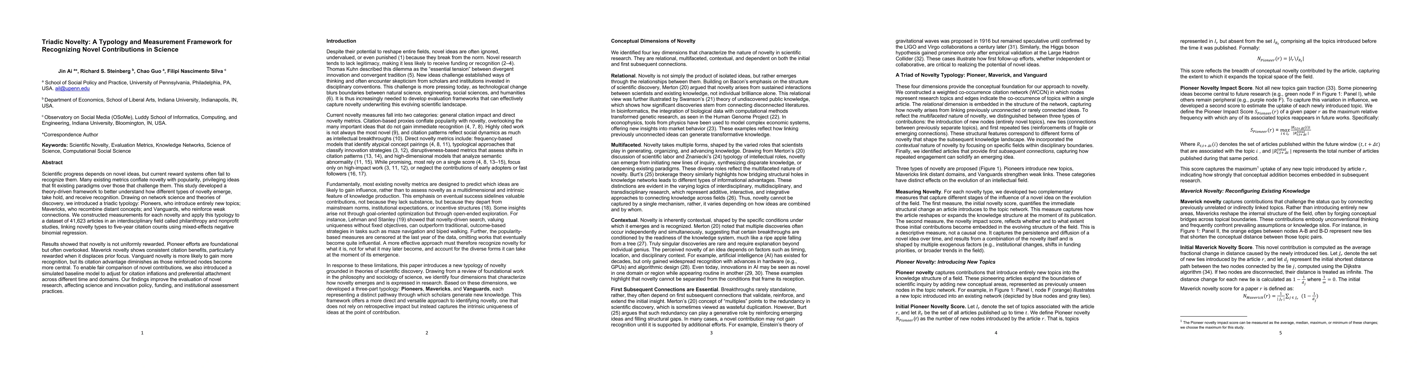 Thumbnail for Triadic Novelty: A Typology and Measurement Framework for Recognizing
  Novel Contributions in Science