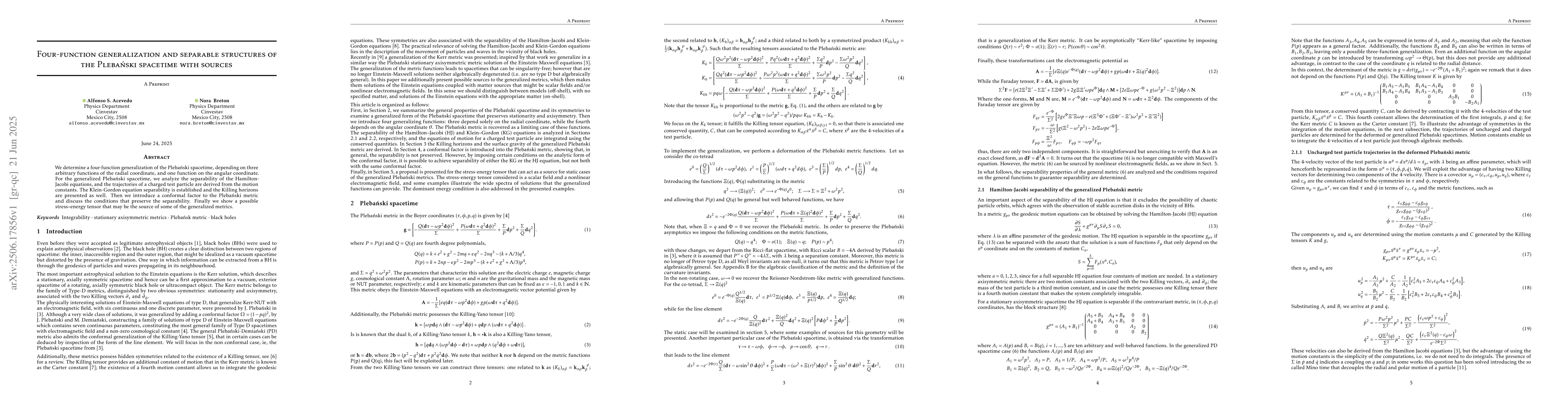 Thumbnail for Four-function generalization and separable structures of the Plebanski
  spacetime with sources