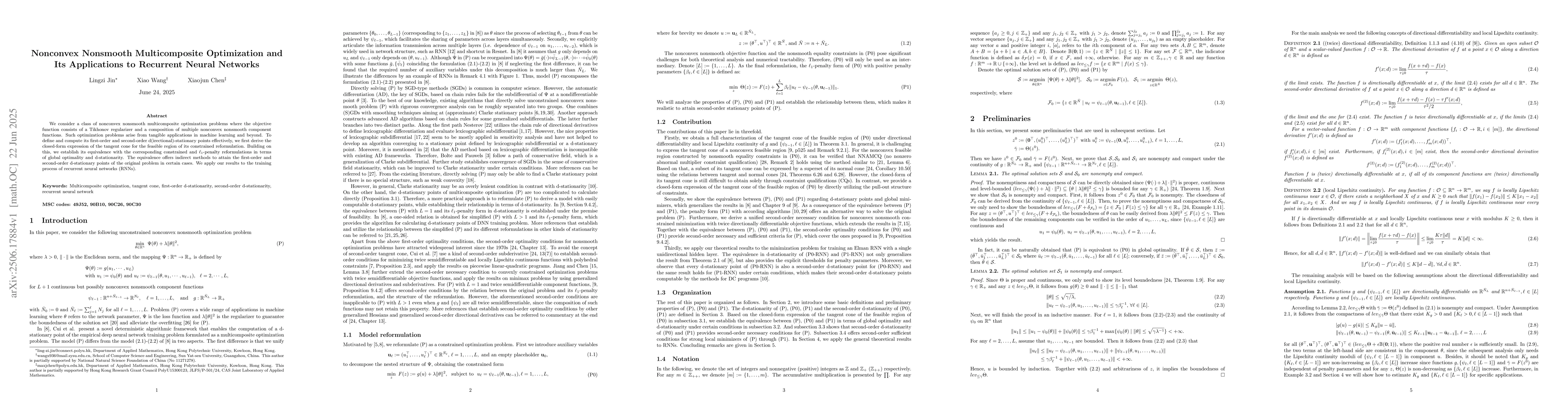 Thumbnail for Nonconvex Nonsmooth Multicomposite Optimization and Its Applications to
  Recurrent Neural Networks