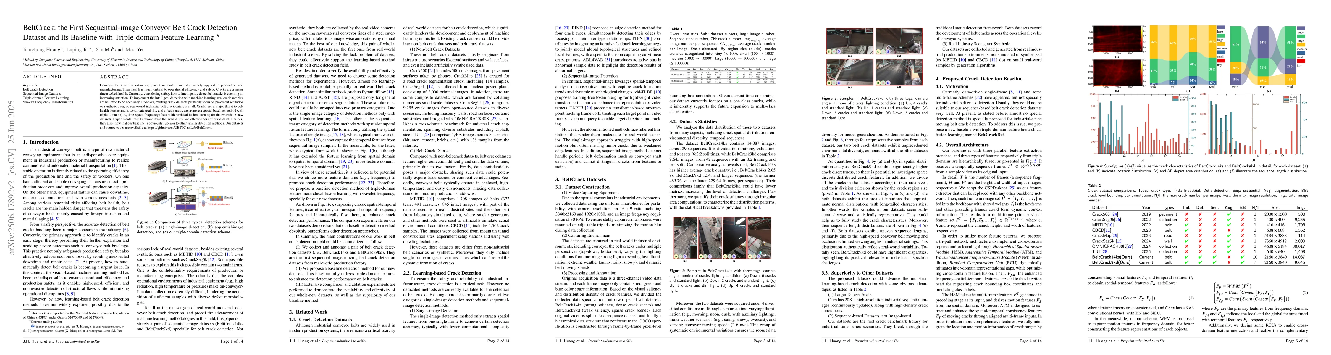 Thumbnail for BeltCrack: the First Sequential-image Industrial Conveyor Belt Crack
  Detection Dataset and Its Baseline with Triple-domain Feature Learning