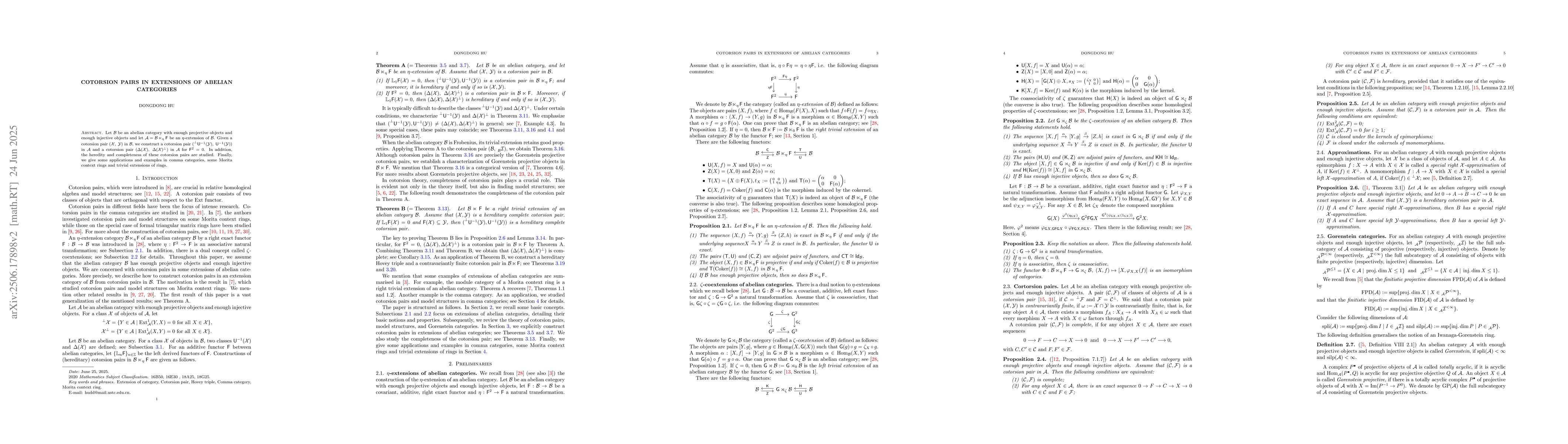 Thumbnail for Cotorsion pairs in extensions of abelian categories