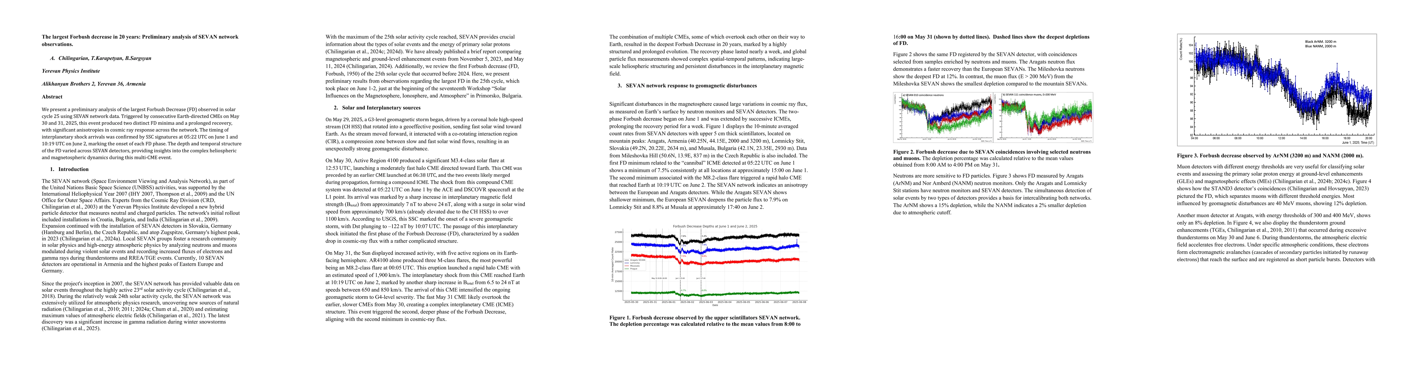 Thumbnail for The largest Forbush decrease in 20 years: Preliminary analysis of SEVAN
  network observations