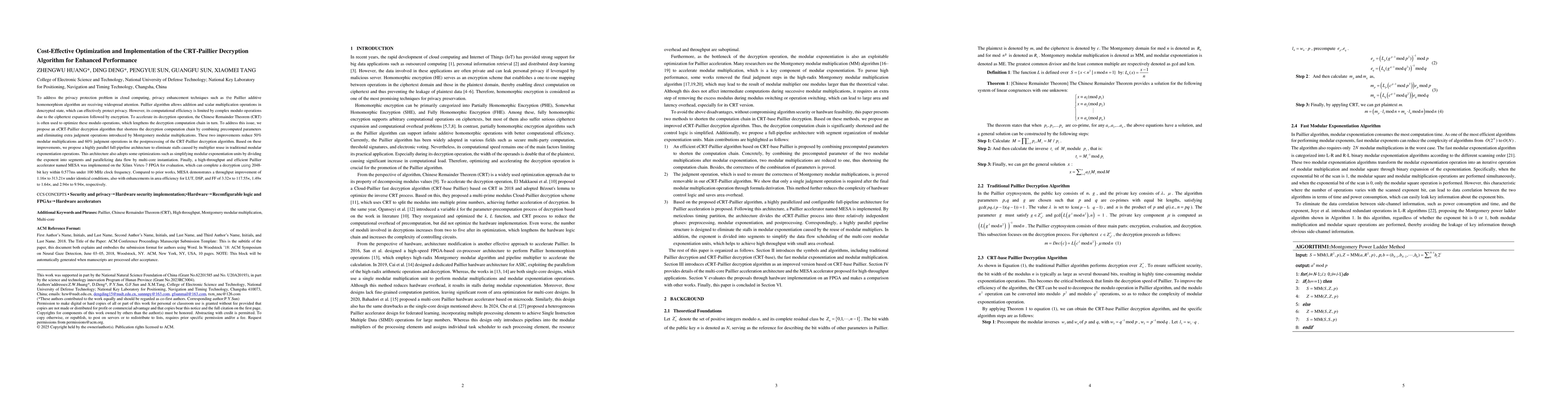 Thumbnail for Cost-Effective Optimization and Implementation of the CRT-Paillier
  Decryption Algorithm for Enhanced Performance