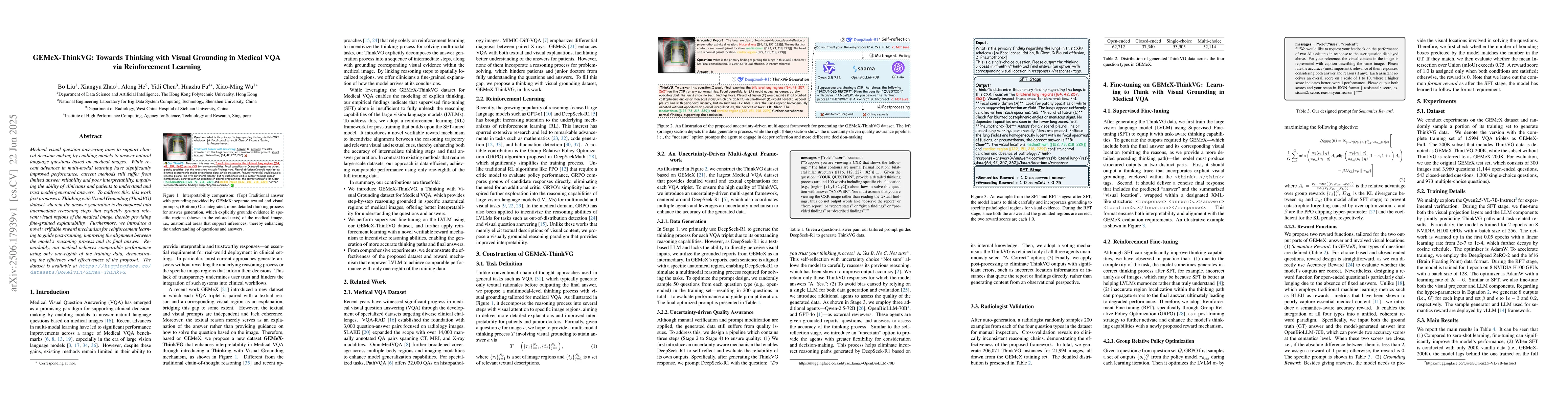 Thumbnail for GEMeX-ThinkVG: Towards Thinking with Visual Grounding in Medical VQA via
  Reinforcement Learning