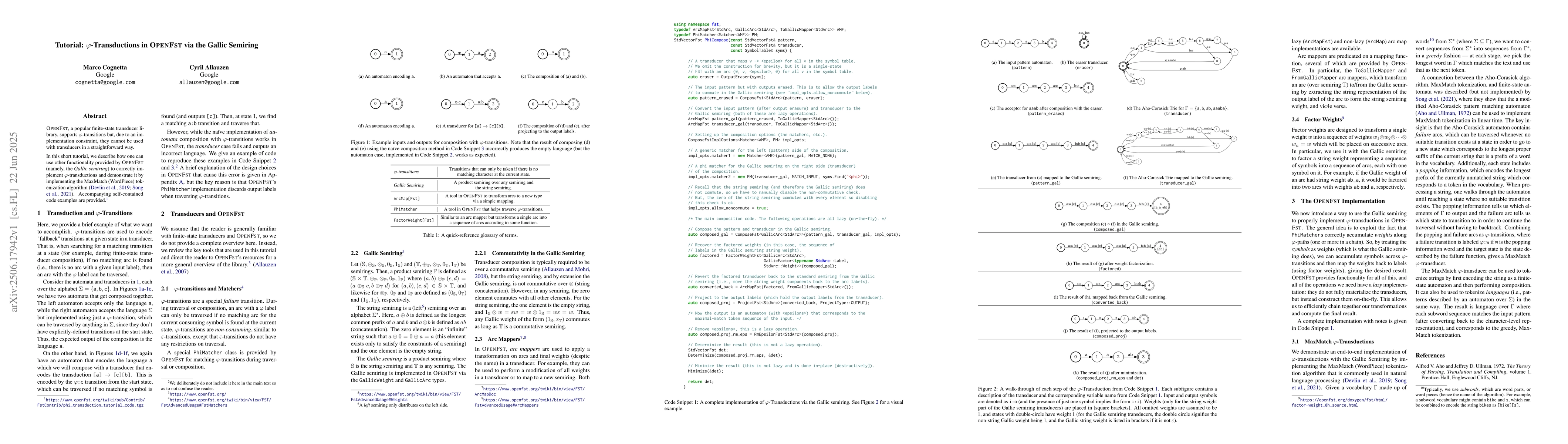 Thumbnail for Tutorial: $\varphi$-Transductions in OpenFst via the Gallic Semiring