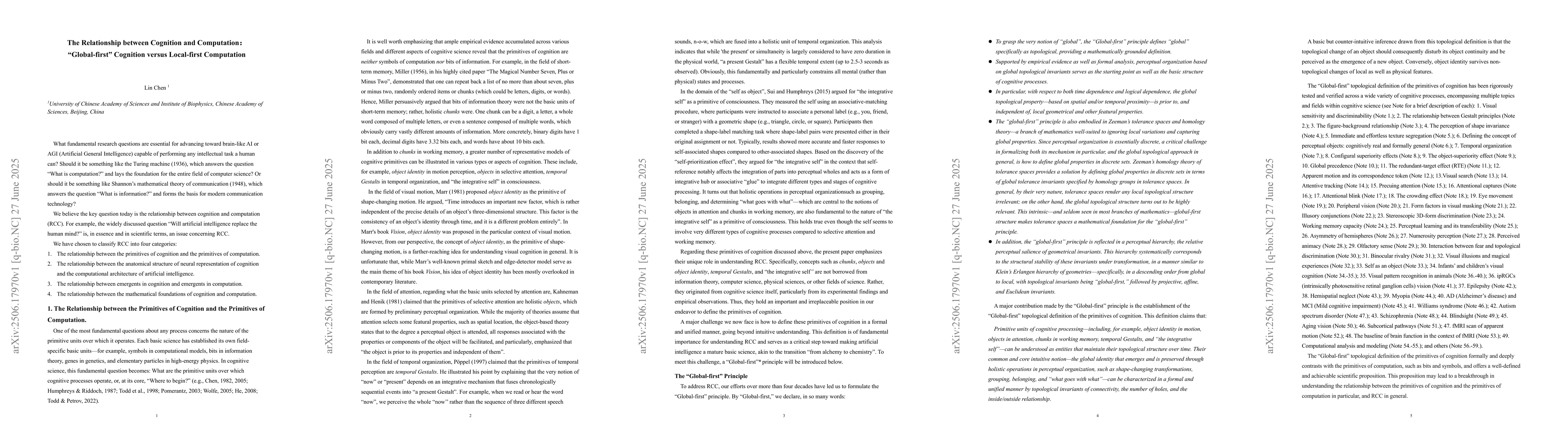 Thumbnail for The Relationship between Cognition and Computation: "Global-first"
  Cognition versus Local-first Computation