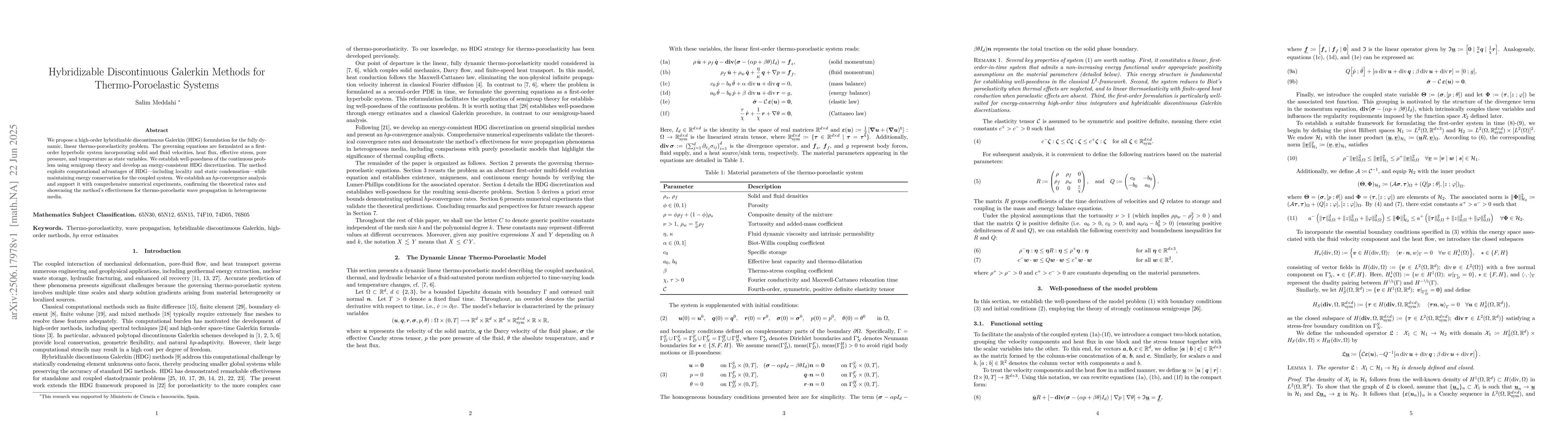 Thumbnail for Hybridizable Discontinuous Galerkin Methods for Thermo-Poroelastic
  Systems