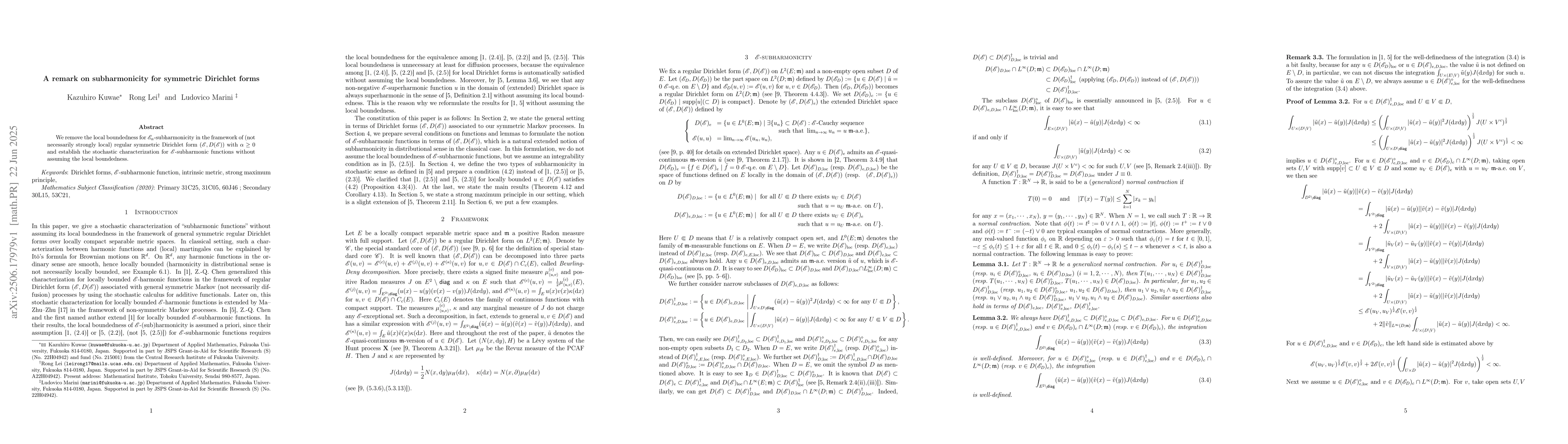 Thumbnail for A remark on subharmonicity for symmetric Dirichlet forms