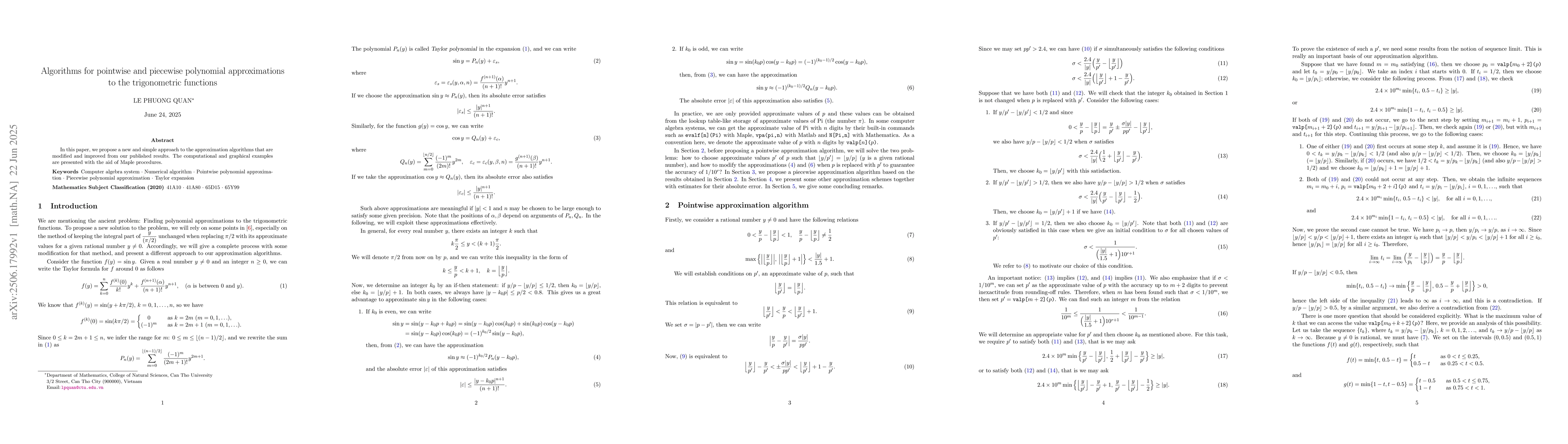 Thumbnail for Algorithms for pointwise and piecewise polynomial approximations to the
  trigonometric functions