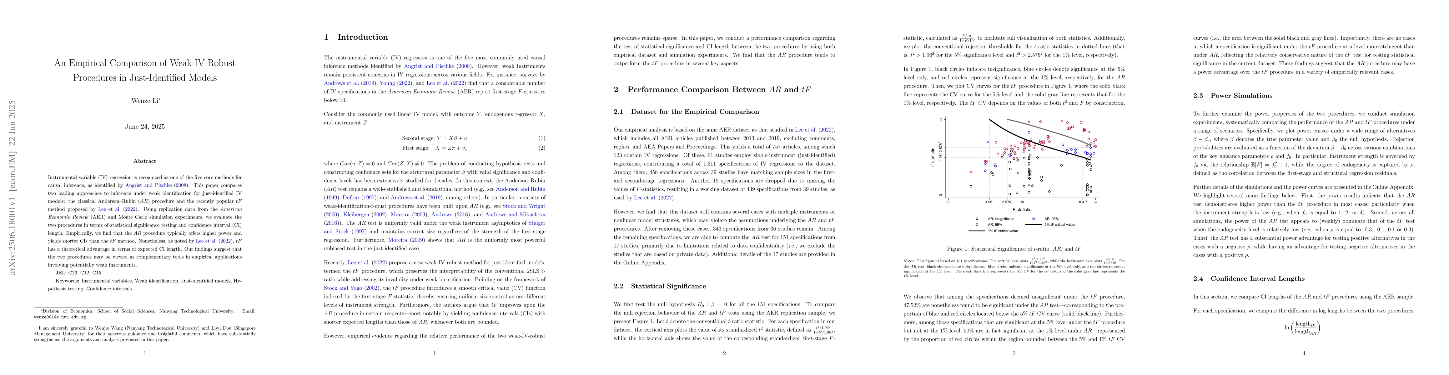 Thumbnail for An Empirical Comparison of Weak-IV-Robust Procedures in Just-Identified
  Models