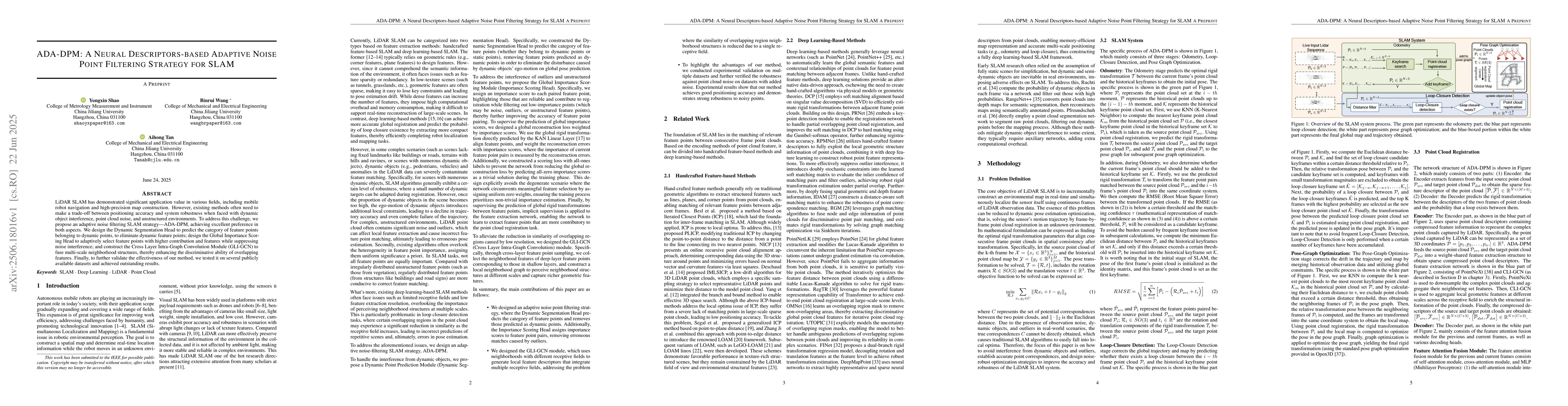 Thumbnail for ADA-DPM: A Neural Descriptors-based Adaptive Noise Point Filtering
  Strategy for SLAM