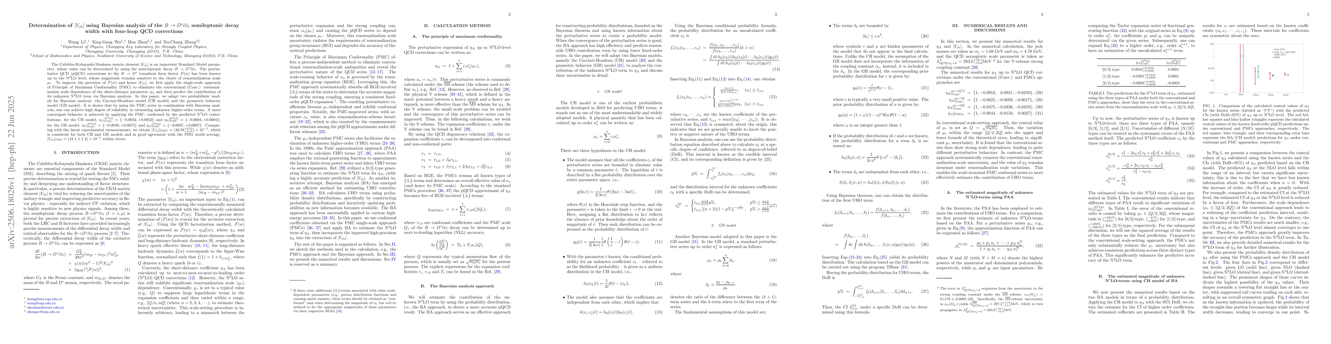 Thumbnail for Determination of $|V_{\rm cb}|$ using Bayesian analysis of the $B
  \rightarrow D^{*}\ell {\bar ν}_\ell$ semileptonic decay width with
  four-loop QCD corrections