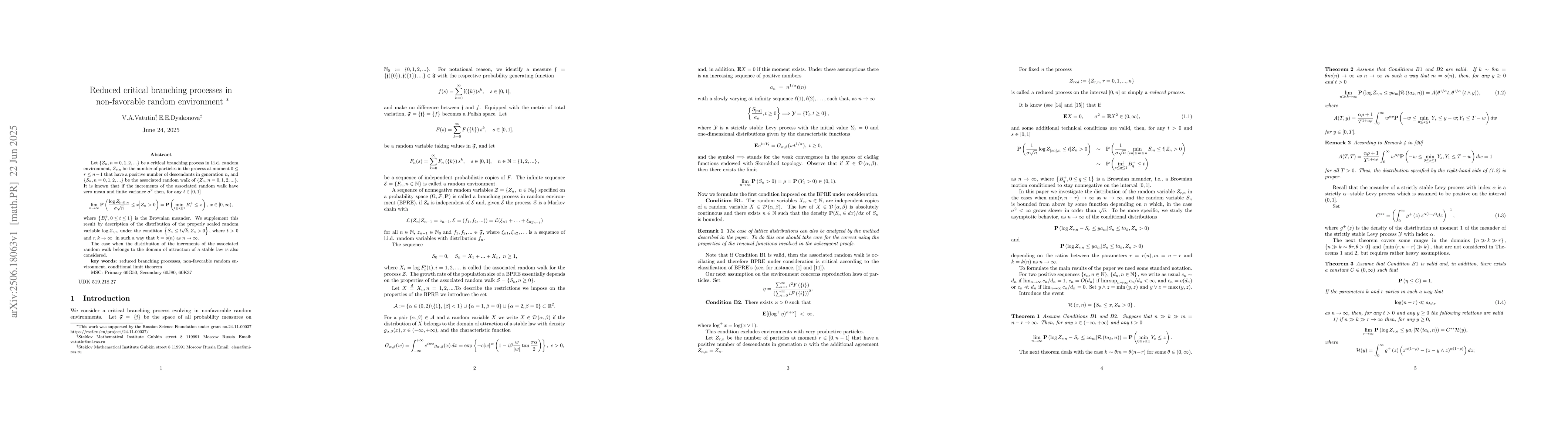 Thumbnail for Reduced critical branching processes in non-favorable random environment