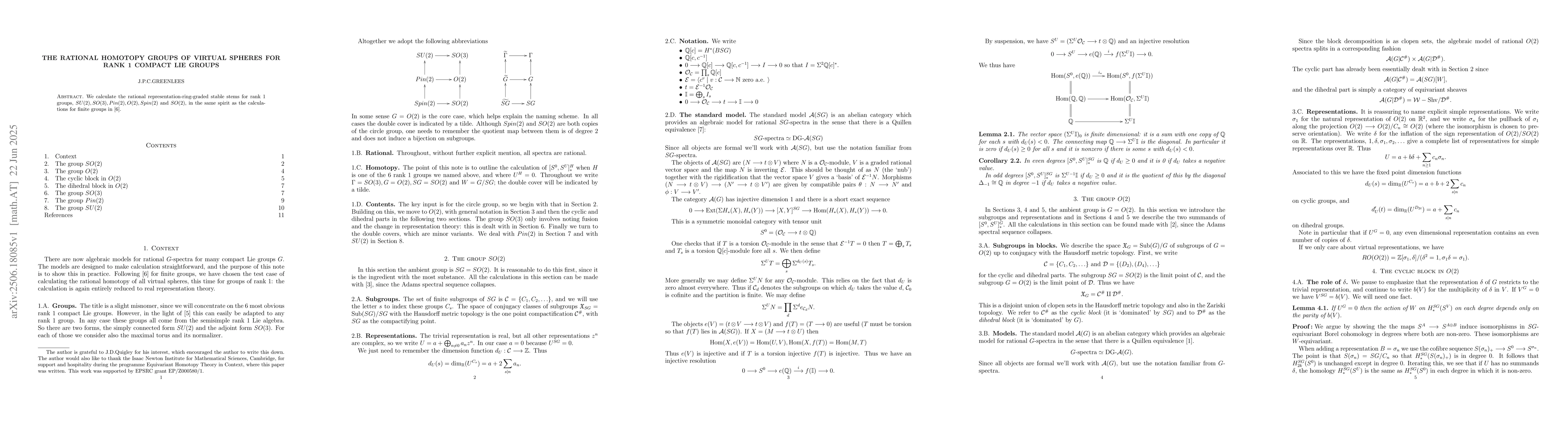 Thumbnail for The rational homotopy groups of virtual spheres for rank 1 compact Lie
  groups