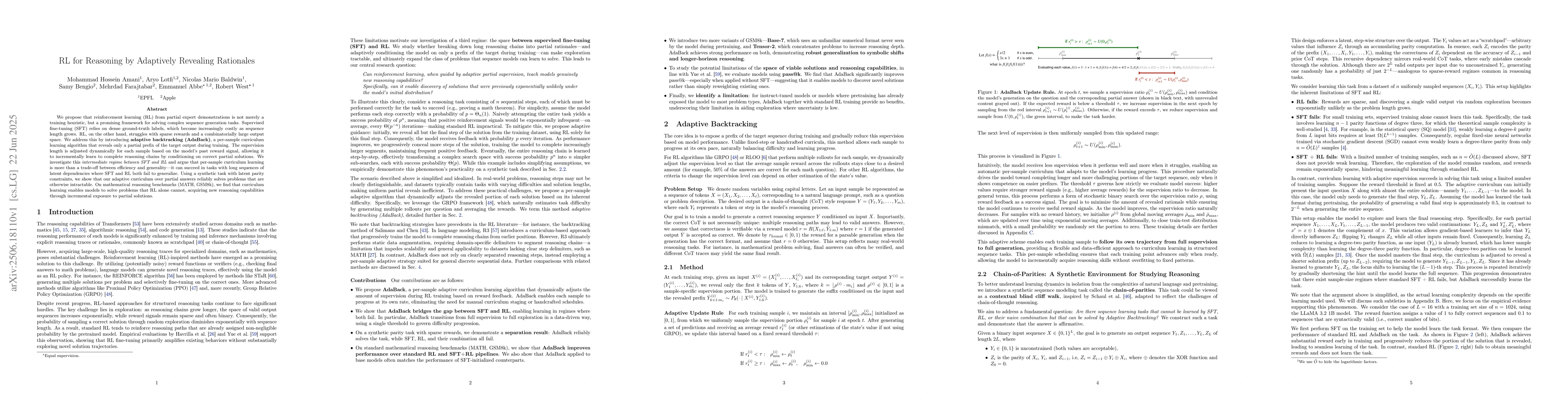 Thumbnail for RL for Reasoning by Adaptively Revealing Rationales