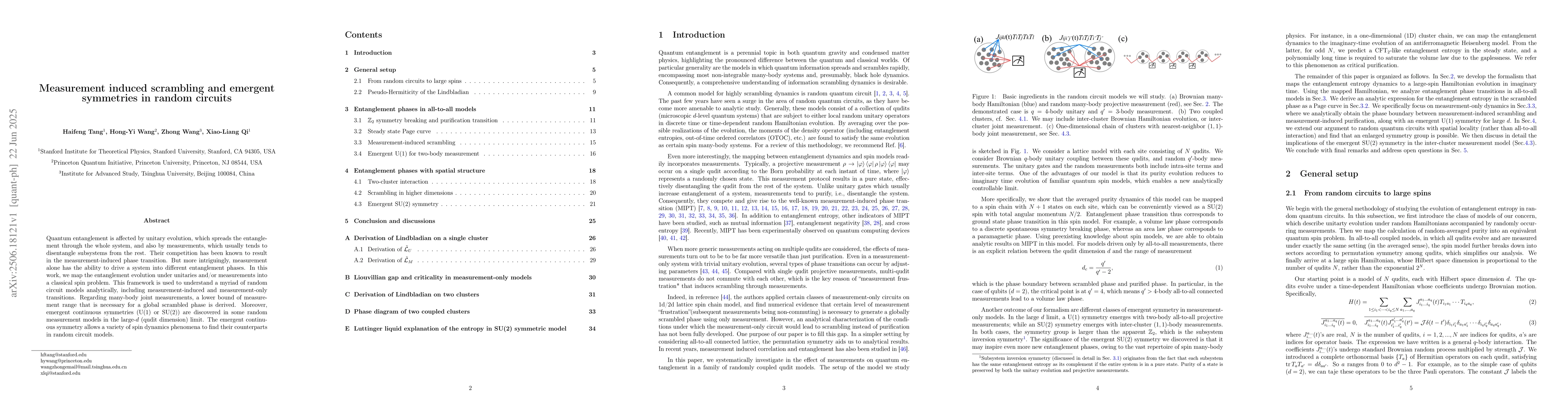 Thumbnail for Measurement induced scrambling and emergent symmetries in random
  circuits