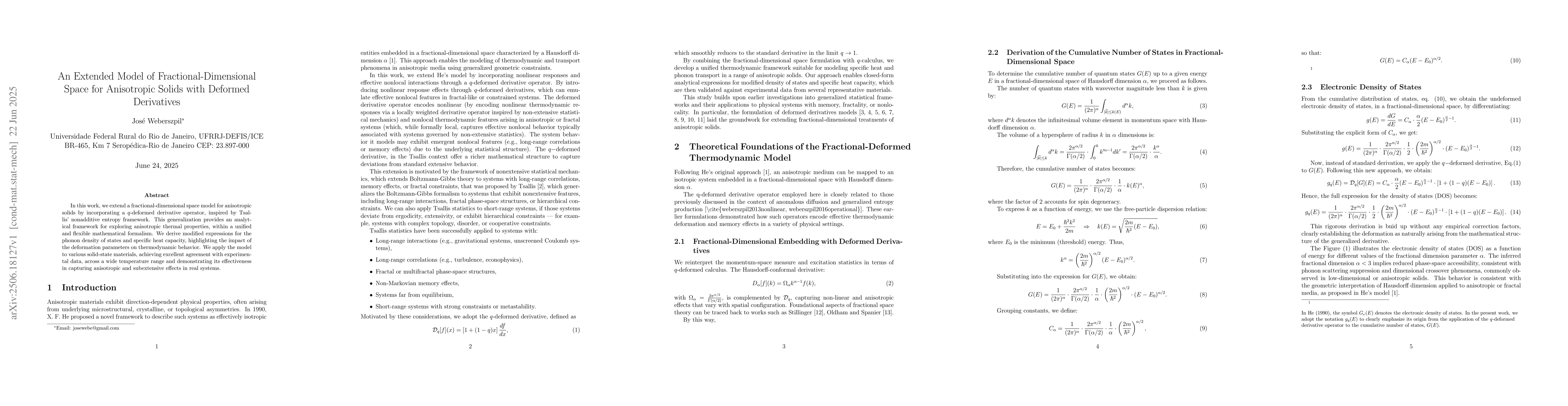 Thumbnail for An Extended Model of Fractional-Dimensional Space for Anisotropic Solids
  with Deformed Derivatives