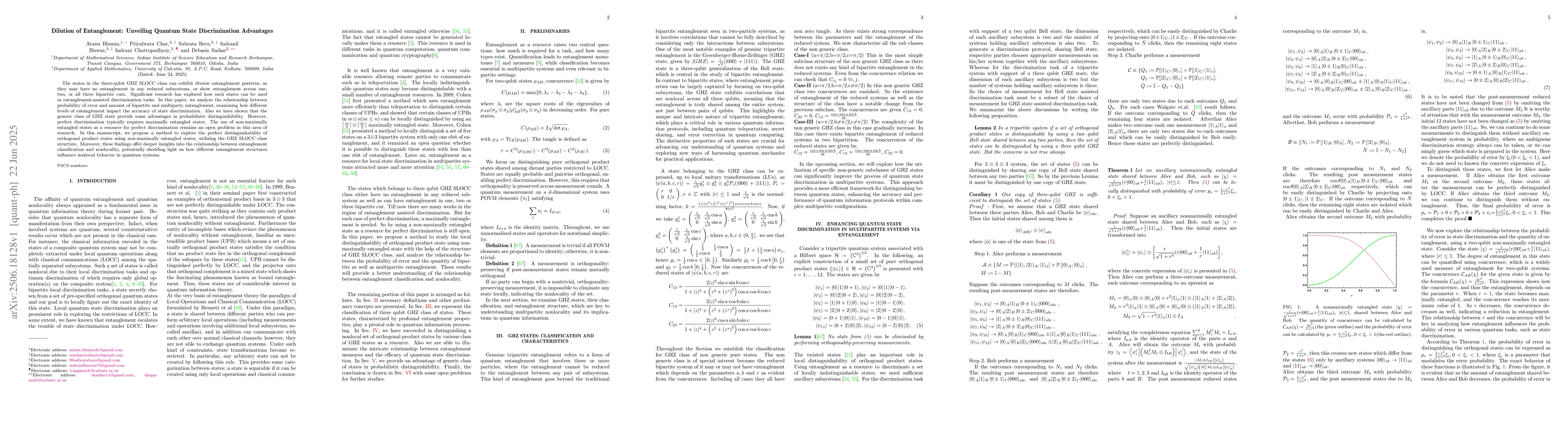 Thumbnail for Dilution of Entanglement: Unveiling Quantum State Discrimination
  Advantages