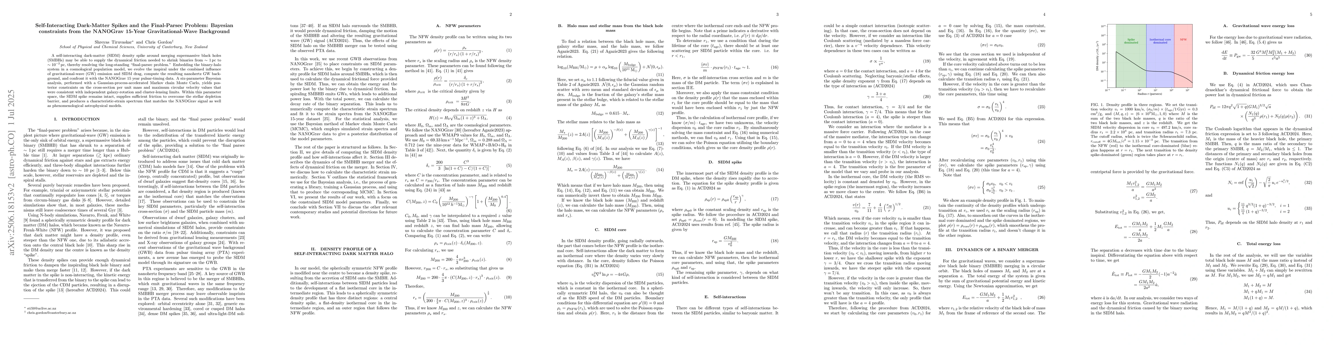 Thumbnail for Self-Interacting Dark-Matter Spikes and the Final-Parsec Problem:
  Bayesian constraints from the NANOGrav 15-Year Gravitational-Wave Background