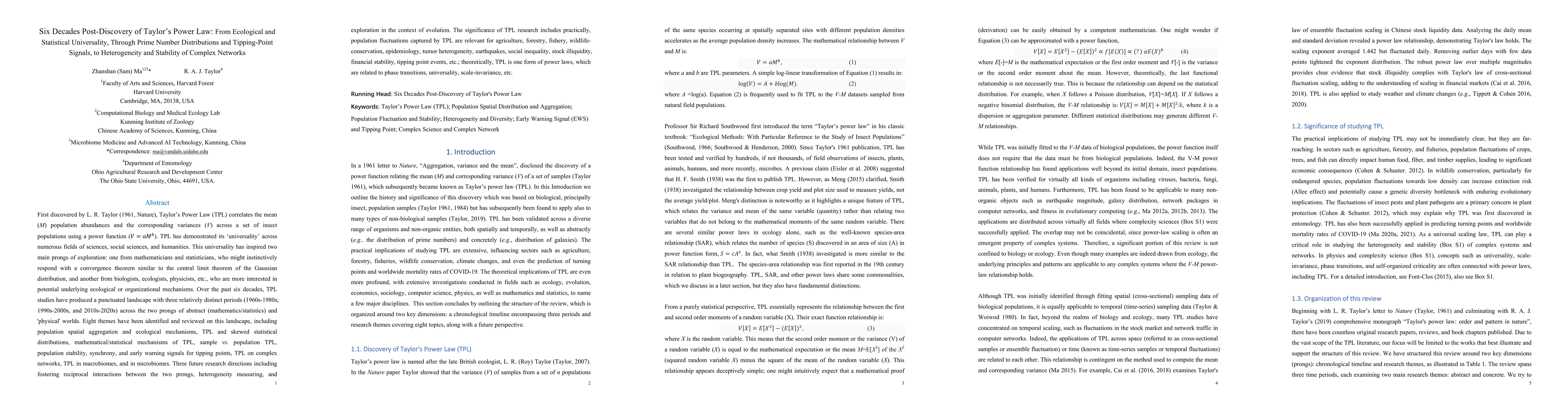 Thumbnail for Six Decades Post-Discovery of Taylor's Power Law: From Ecological and
  Statistical Universality, Through Prime Number Distributions and
  Tipping-Point Signals, to Heterogeneity and Stability of Complex Networks