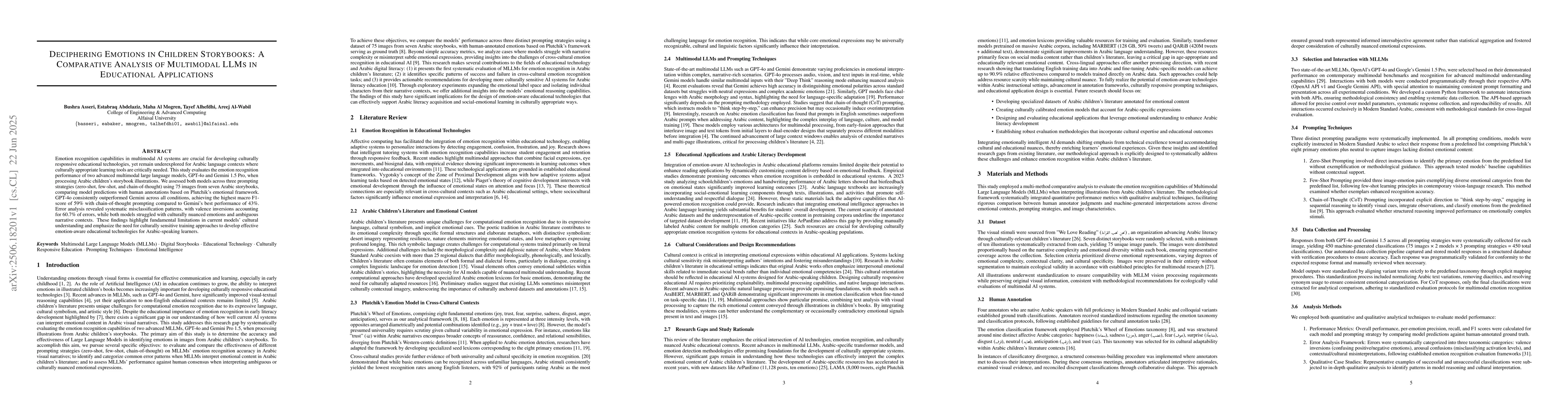 Thumbnail for Deciphering Emotions in Children Storybooks: A Comparative Analysis of
  Multimodal LLMs in Educational Applications