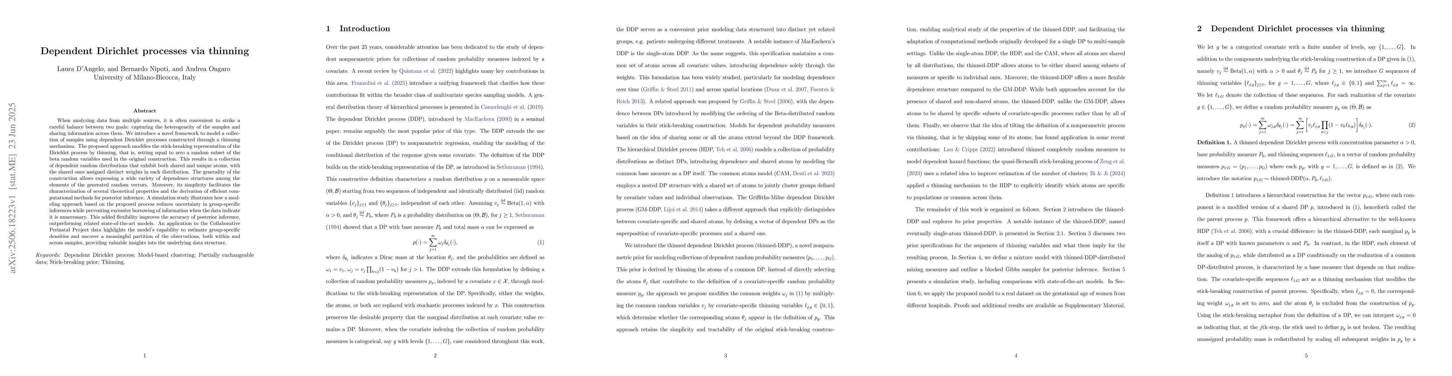 Thumbnail for Dependent Dirichlet processes via thinning