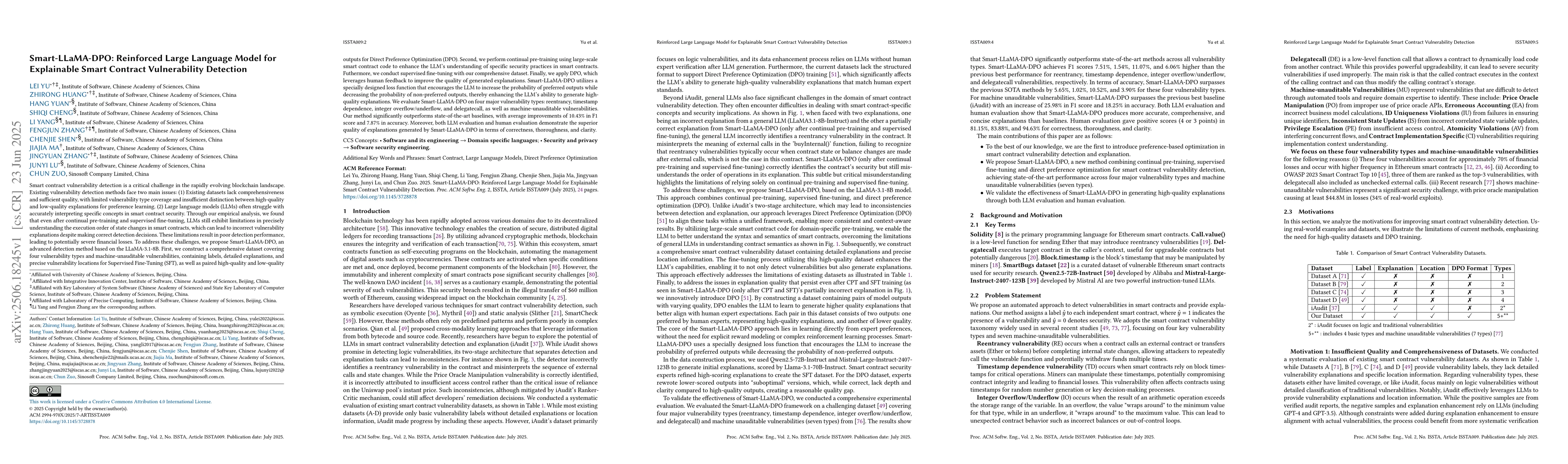 Thumbnail for Smart-LLaMA-DPO: Reinforced Large Language Model for Explainable Smart
  Contract Vulnerability Detection