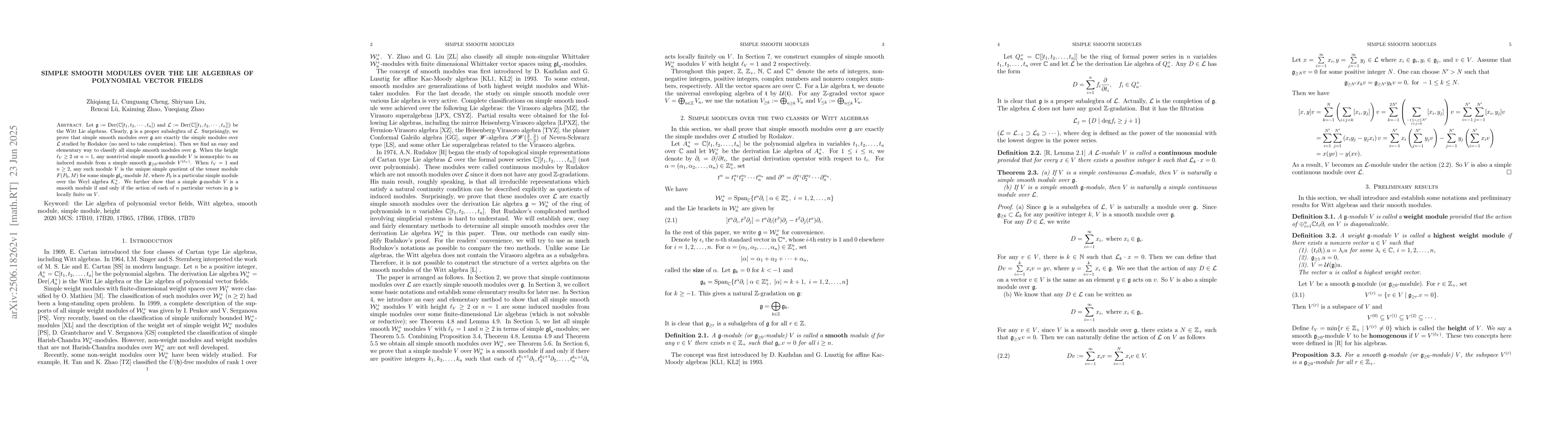 Thumbnail for Simple smooth modules over the Lie algebras of polynomial vector fields