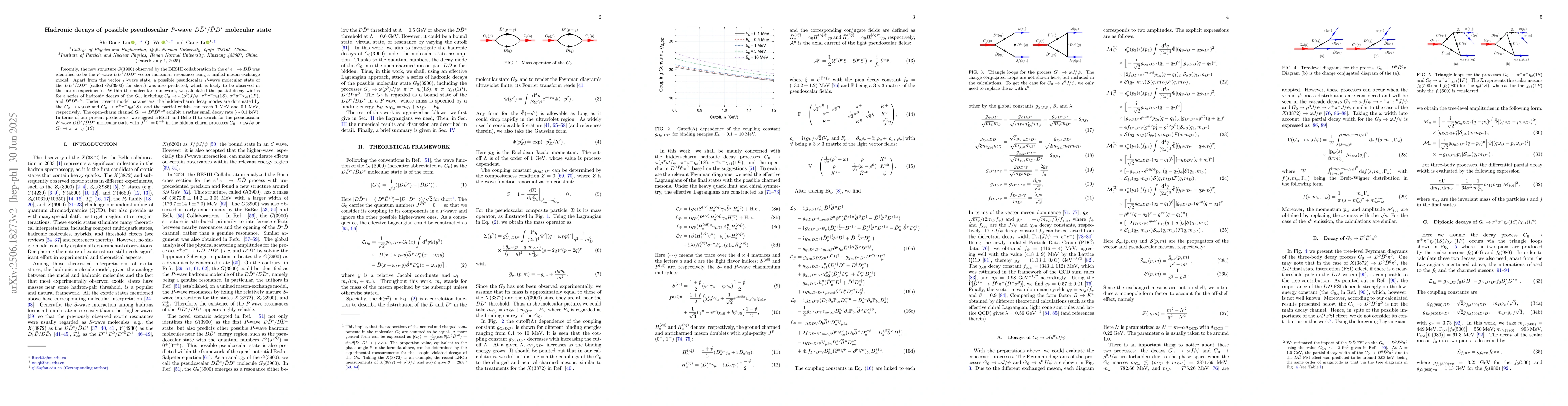 Thumbnail for Hadronic decays of possible pseudoscalar $P$-wave
  $D\bar{D}^\ast/\bar{D}D^\ast$ molecular state