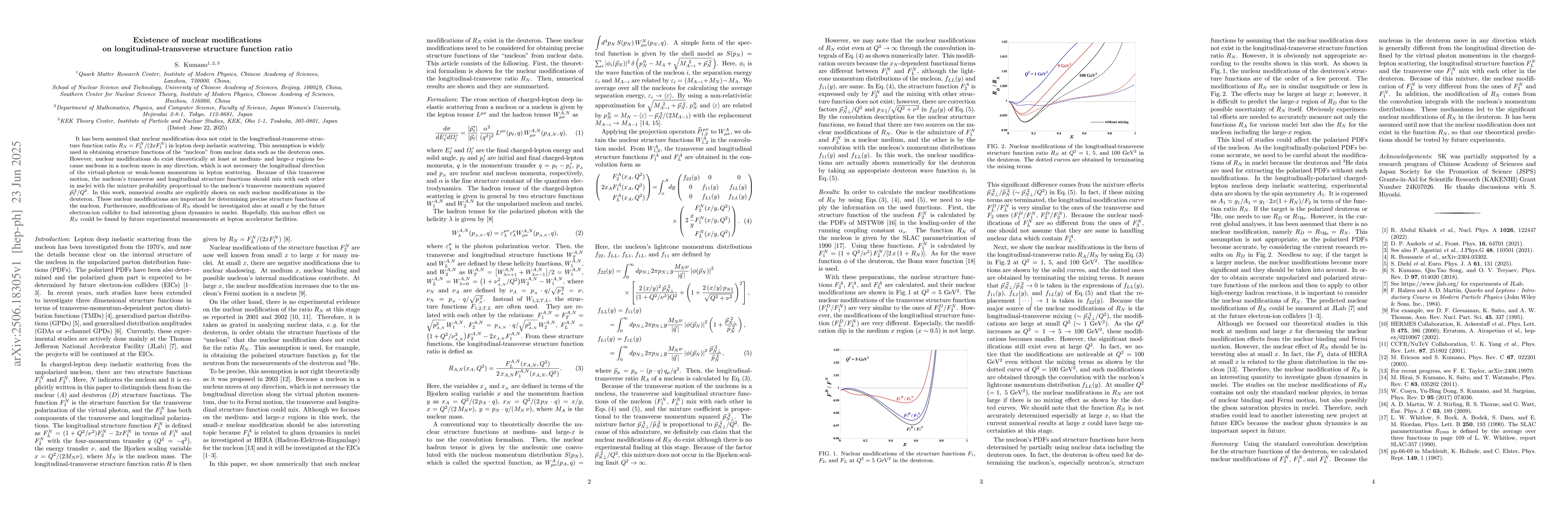Thumbnail for Existence of nuclear modifications on longitudinal-transverse structure
  function ratio