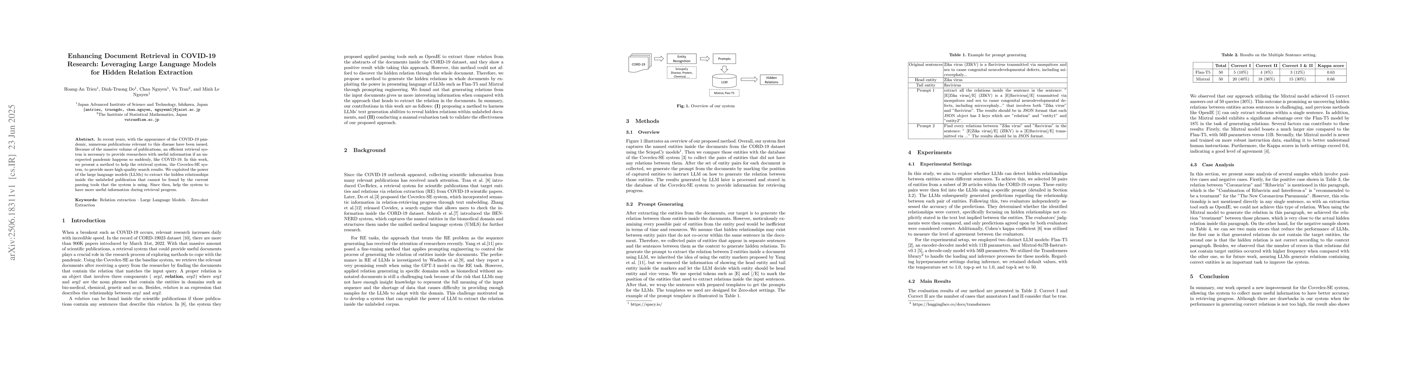 Thumbnail for Enhancing Document Retrieval in COVID-19 Research: Leveraging Large
  Language Models for Hidden Relation Extraction