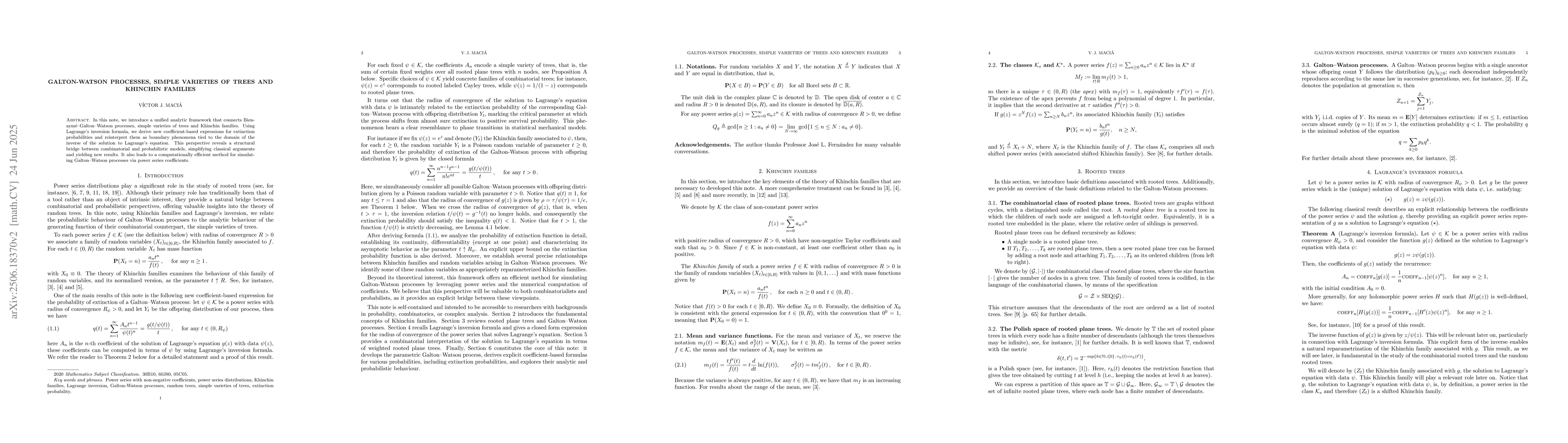 Thumbnail for Galton-Watson processes, simple varieties of trees and Khinchin families