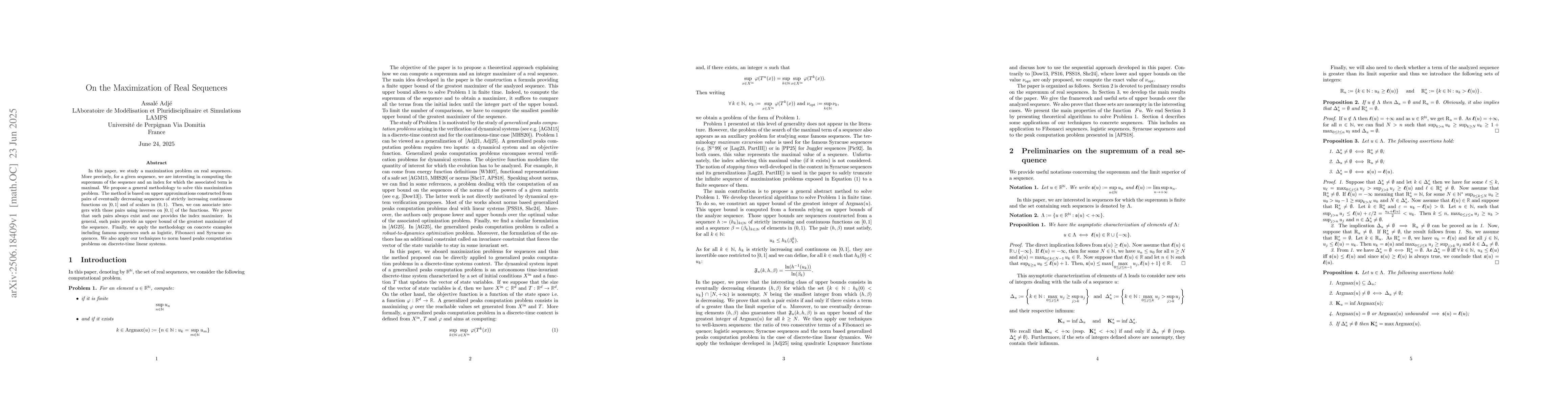 Thumbnail for On the Maximization of Real Sequences