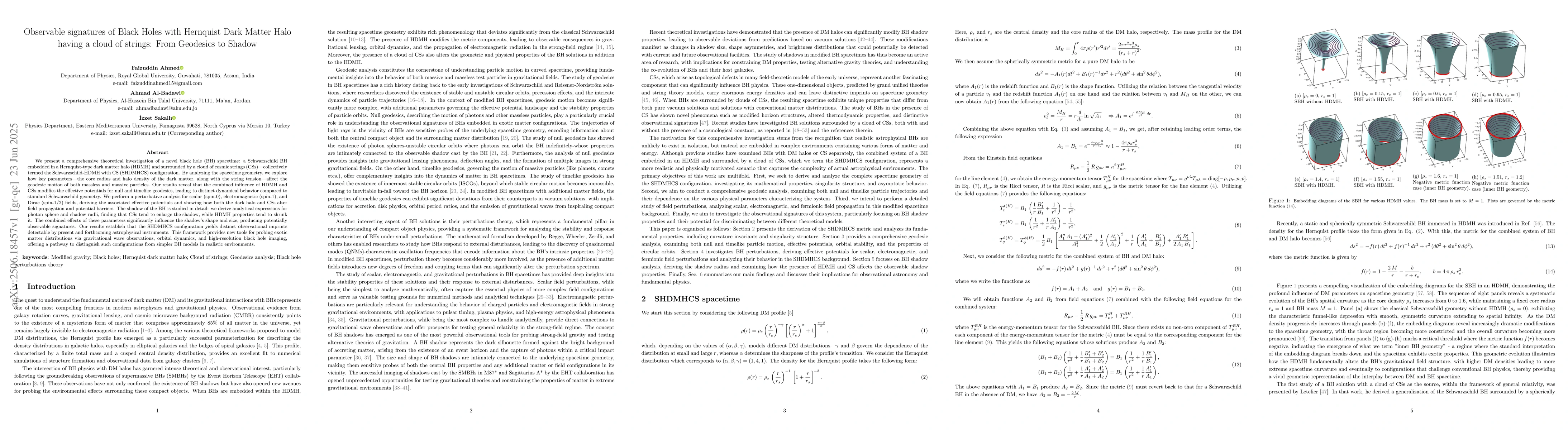 Thumbnail for Observable signatures of Black Holes with Hernquist Dark Matter Halo
  having a cloud of strings: From Geodesics to Shadow