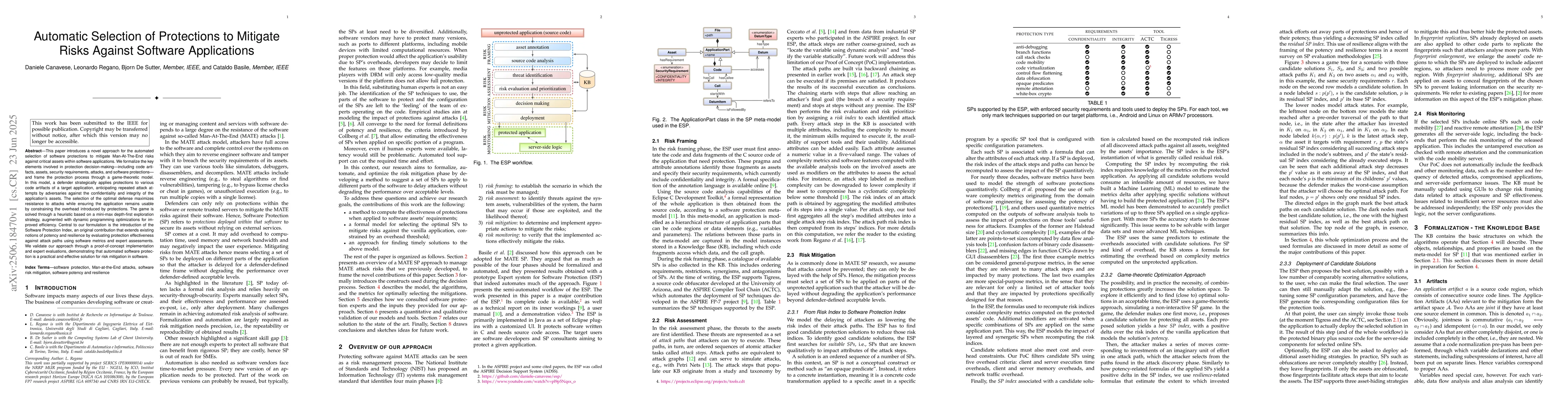 Thumbnail for Automatic Selection of Protections to Mitigate Risks Against Software
  Applications