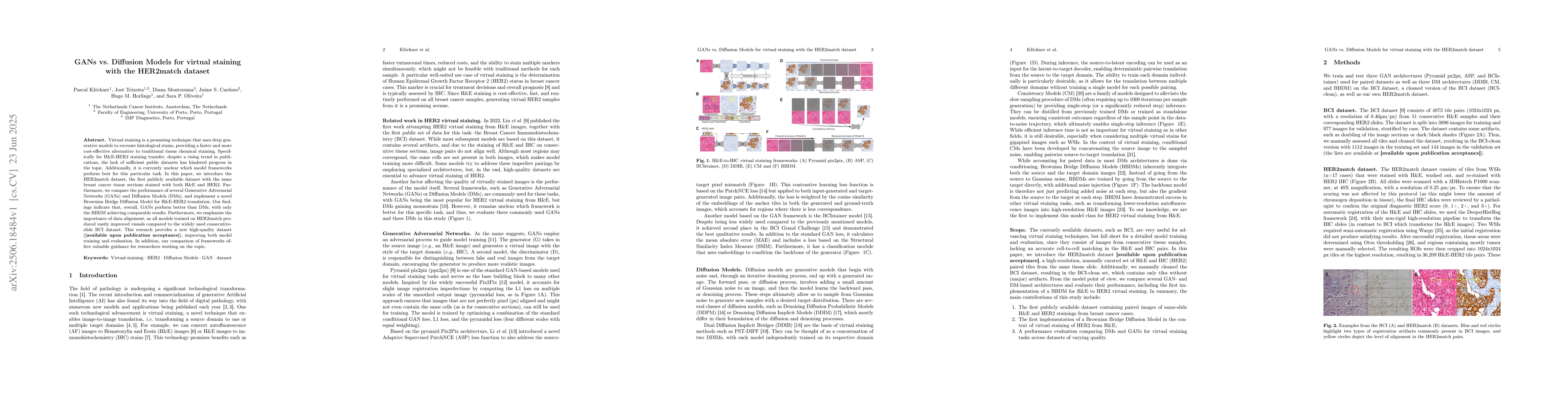 Thumbnail for GANs vs. Diffusion Models for virtual staining with the HER2match
  dataset