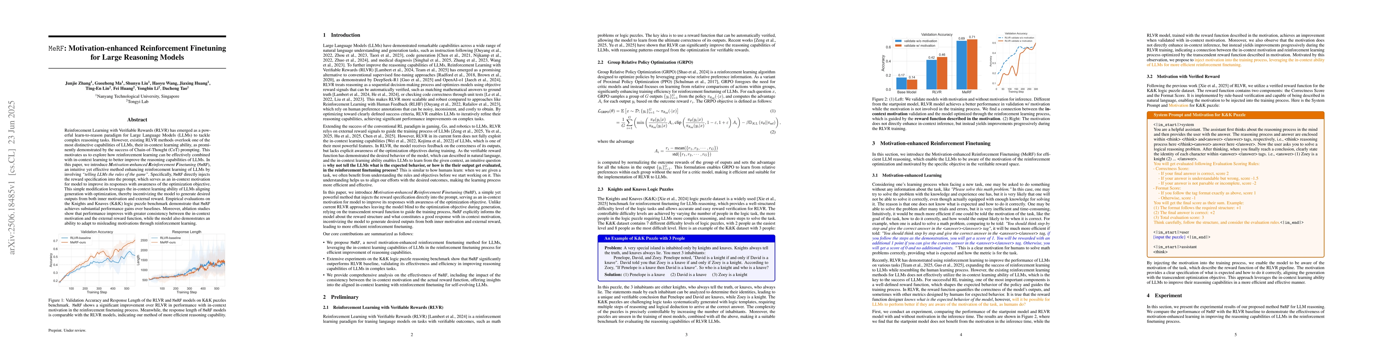 Thumbnail for MeRF: Motivation-enhanced Reinforcement Finetuning for Large Reasoning
  Models