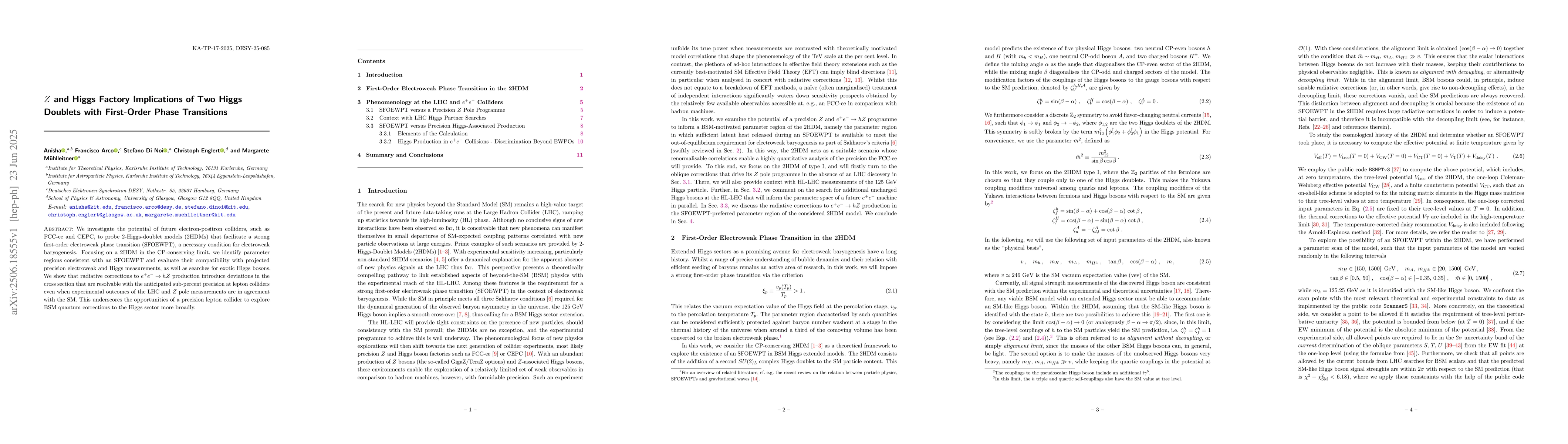 Thumbnail for Z and Higgs Factory Implications of Two Higgs Doublets with First-Order
  Phase Transitions
