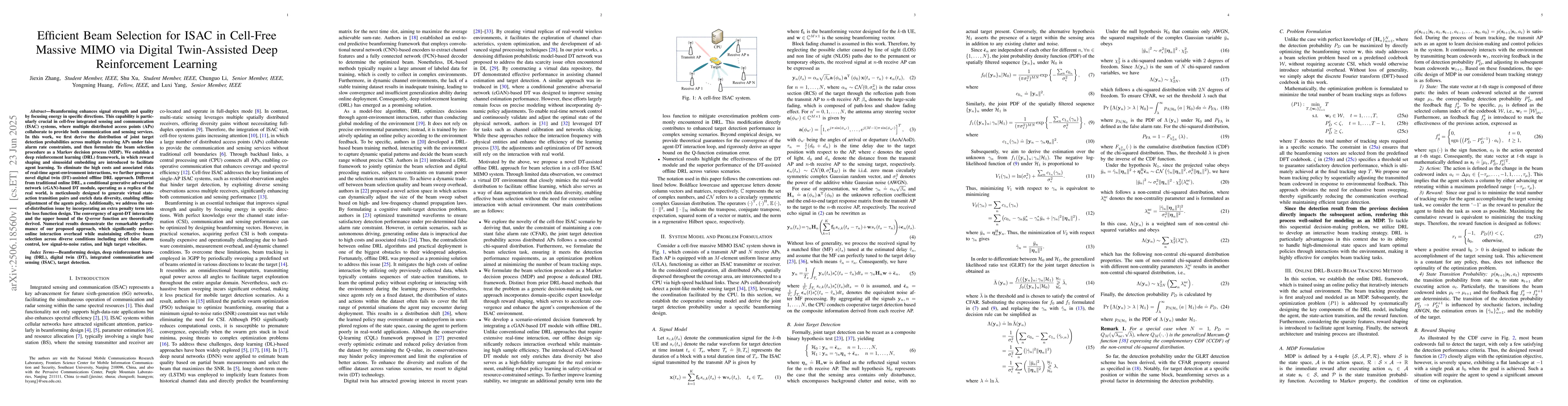 Thumbnail for Efficient Beam Selection for ISAC in Cell-Free Massive MIMO via Digital
  Twin-Assisted Deep Reinforcement Learning