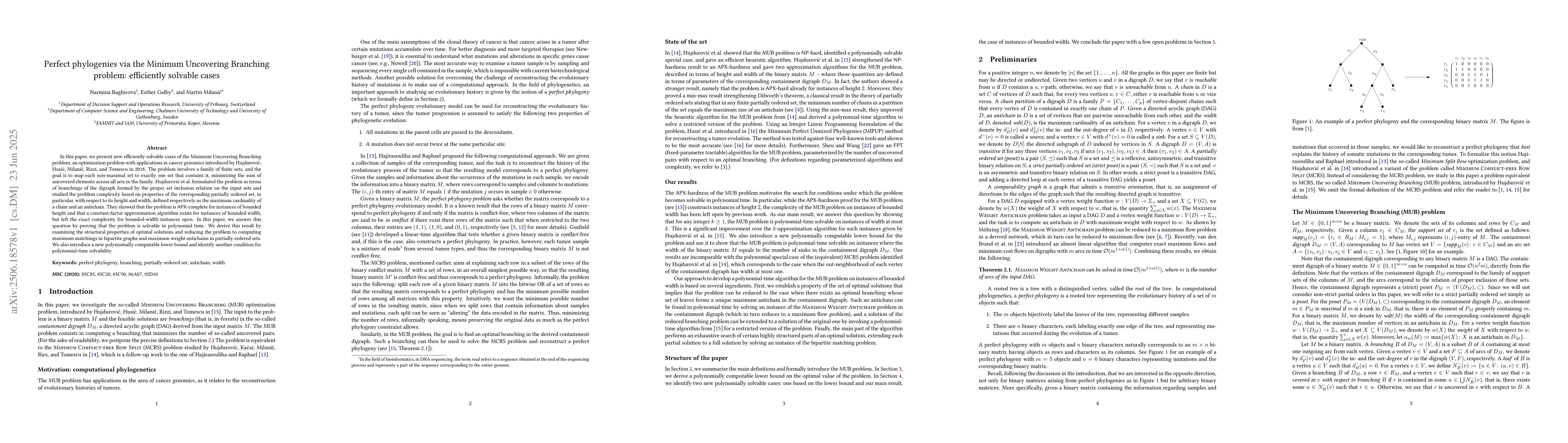 Thumbnail for Perfect phylogenies via the Minimum Uncovering Branching problem:
  efficiently solvable cases