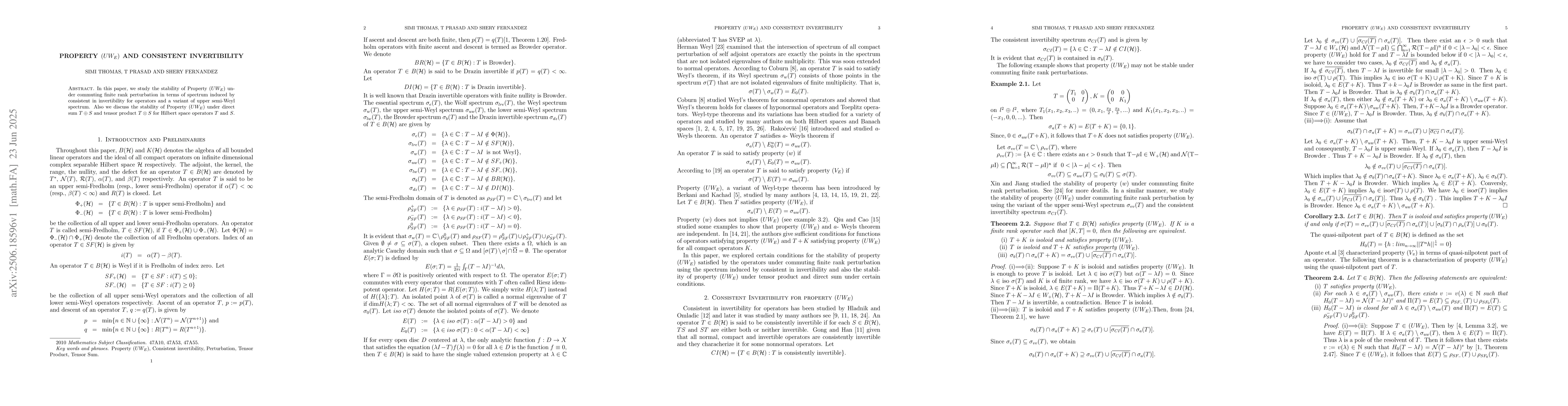 Thumbnail for Property $(UW_E)$ and Consistent invertibility